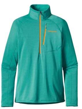 Patagonia R1® Fleece Pullover Womens S Teal Blue Grid Knit Mock Neck Jacket